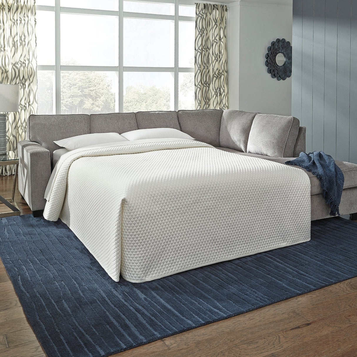 Sofa-lit chaise longue en tissu gris pâle avec matelas mousse mémoire - Altari