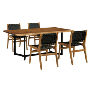 Ensemble de salle à manger avec 4 chaises en sangles de cuir noir - Fortmaine