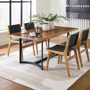 Ensemble de salle à manger avec 4 chaises en sangles de cuir noir - Fortmaine