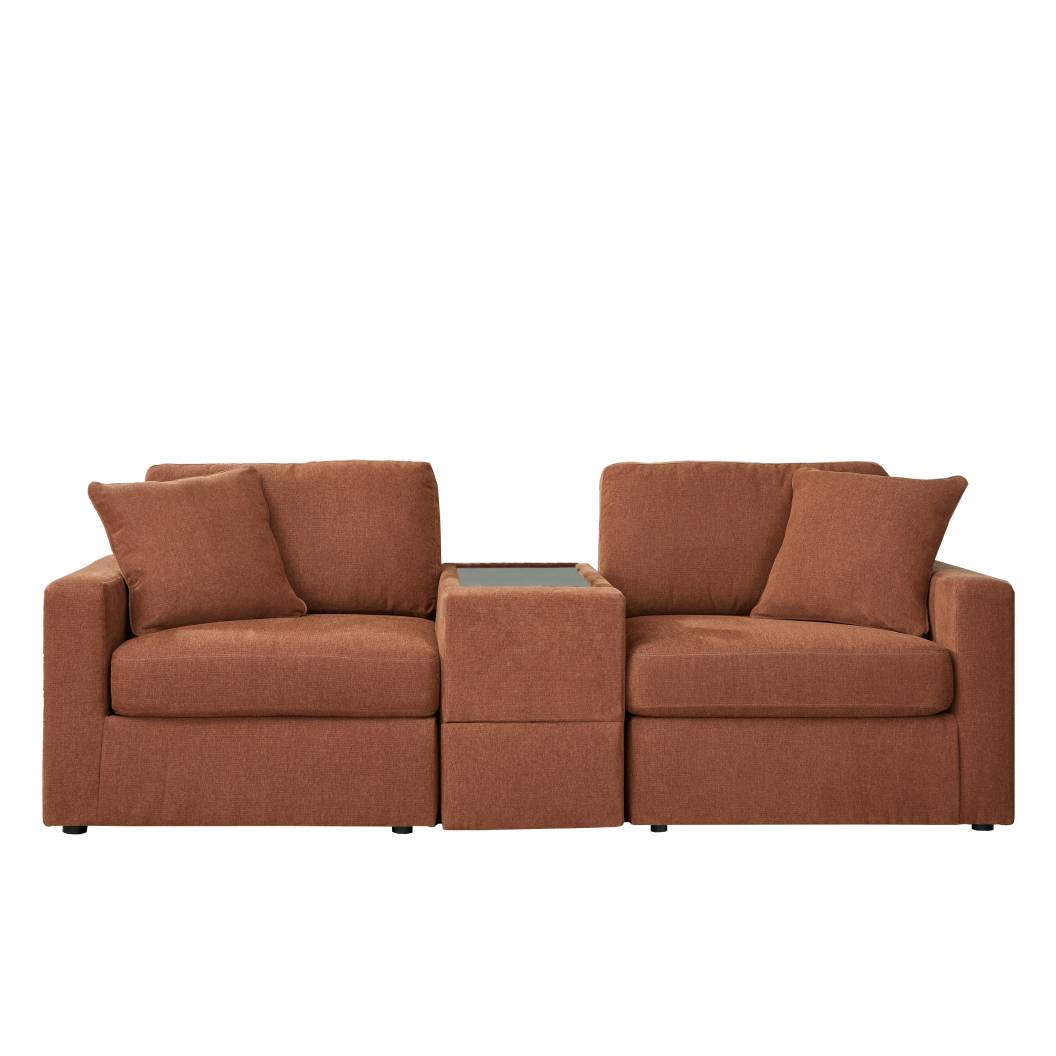 Sectionnel tissu brun 3 morceaux avec console - Modmax
