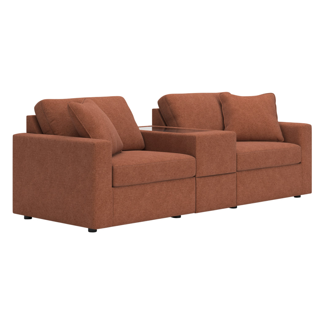 Sectionnel 3 pièces en tissu brun avec console - Modmax
