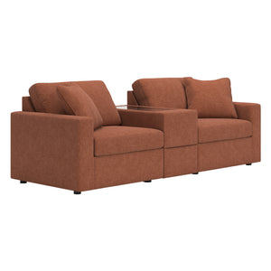 Sectionnel 3 pièces en tissu brun avec console - Modmax