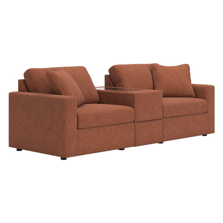 Sectionnel 3 pièces en tissu brun avec console - Modmax