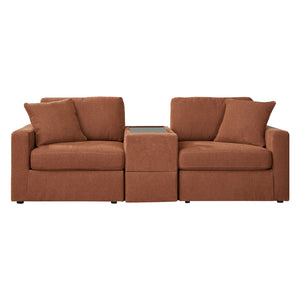 Sectionnel 3 pièces en tissu brun avec console - Modmax