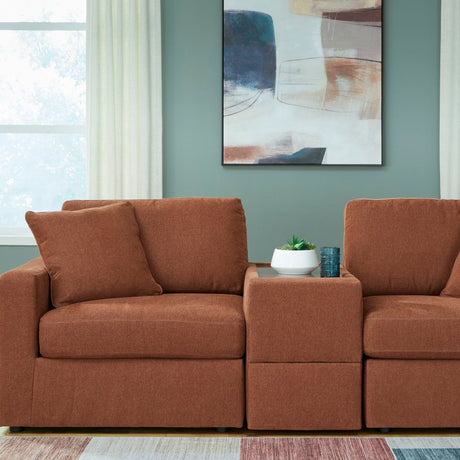 Sectionnel tissu brun 3 morceaux avec console - Modmax