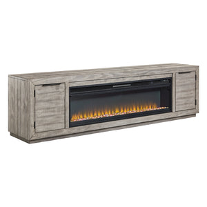 Meuble de télévision en bois gris pâle avec foyer électrique - Naydell