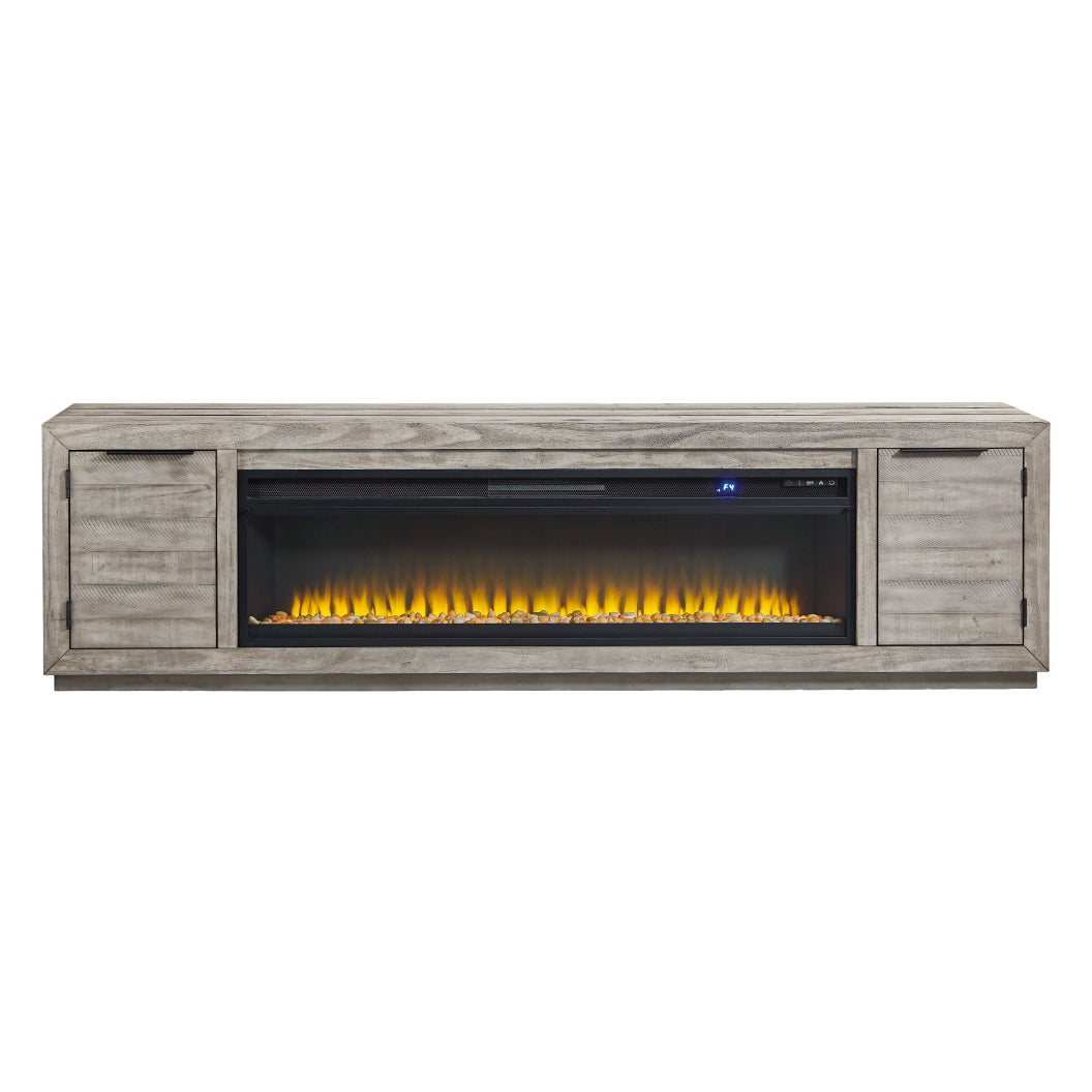 Meuble de télévision en bois gris pâle avec foyer électrique - Naydell
