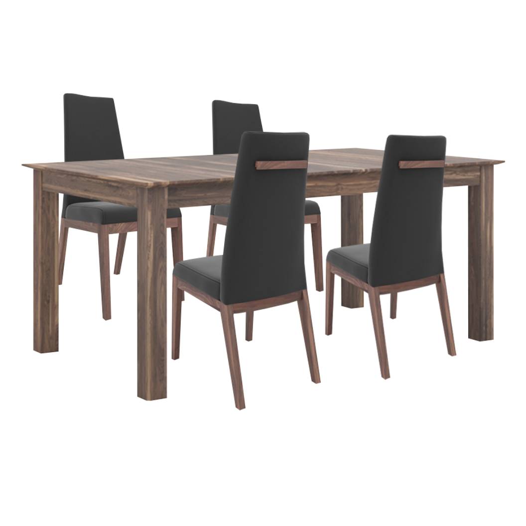 Ensemble de salle à manger avec 4 chaises aspect cuir noir - Condo