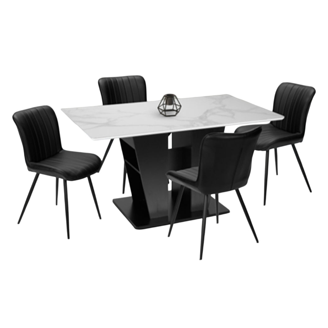 Ensemble de salle à manger avec 4 chaises rembourrées aspect cuir noir - I 1128-1130