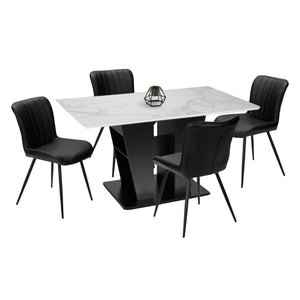 Ensemble de salle à manger avec 4 chaises rembourrées aspect cuir noir - I 1128-1130