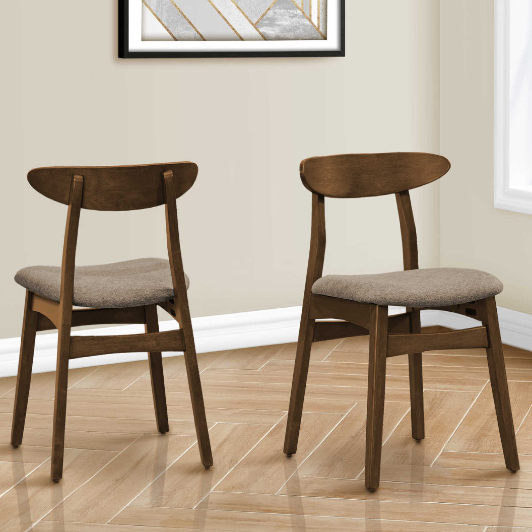 Ensemble de 2 chaises de salle à manger en bois brun avec assise rembourrée en tissu beige - I 1365