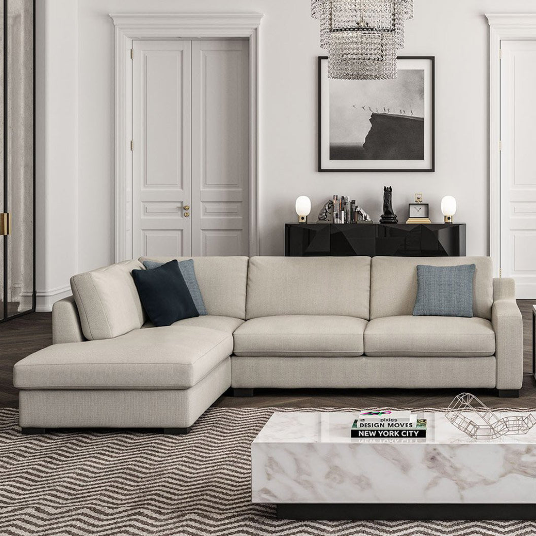 Sectionnel 2 pièces en tissu beige avec chaise longue à droite/gauche - Athena