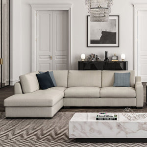 Sectionnel 2 pièces en tissu beige avec chaise longue à droite/gauche - Athena