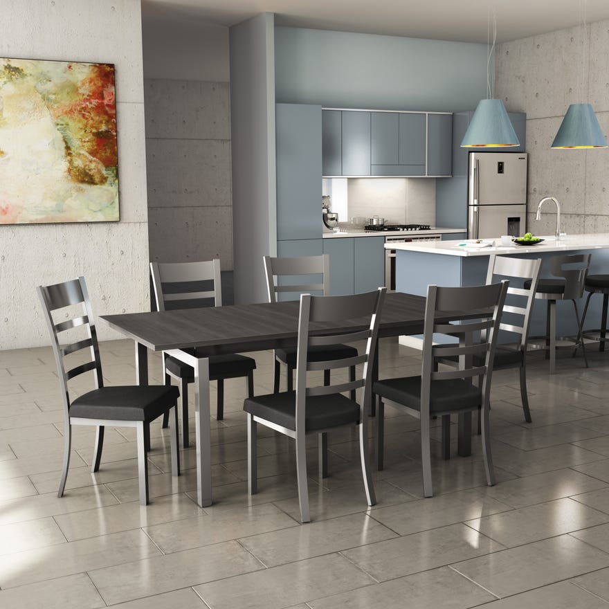 Table de salle à manger extensible en placage gris foncé - Zoom