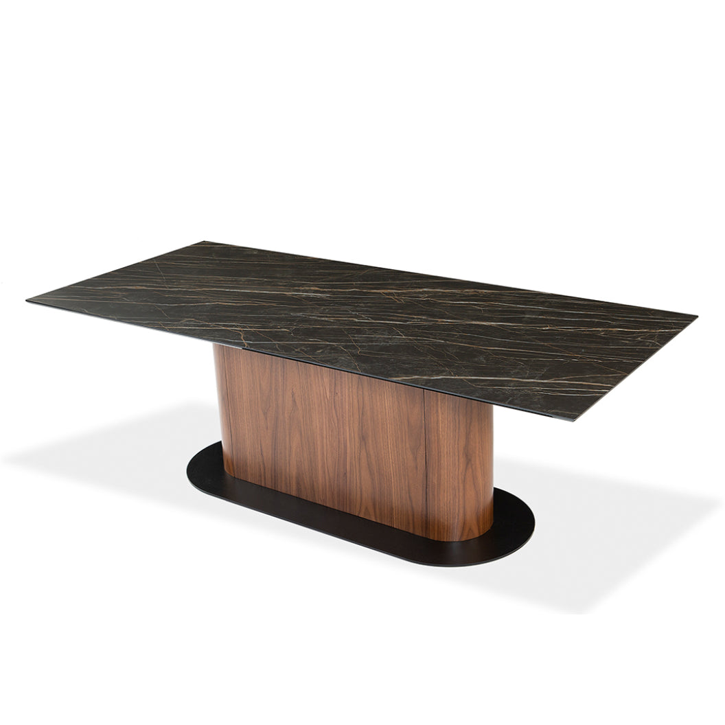 Table de salle à manger rectangulaire en céramique et en bois - Luciano