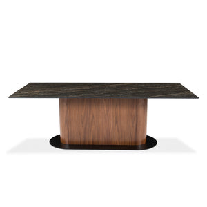 Table de salle à manger rectangulaire en céramique et en bois - Luciano