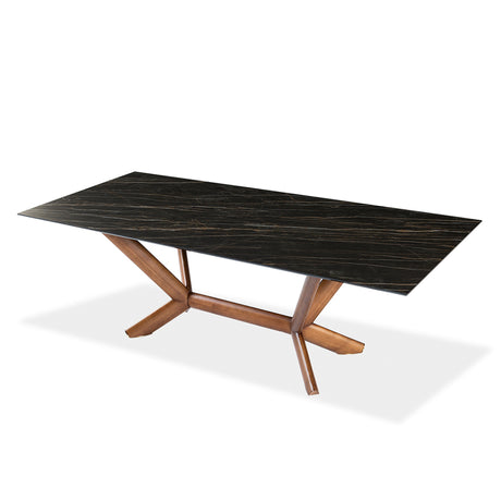 Table de salle à manger rectangulaire en céramique et bois noyer - Samuel