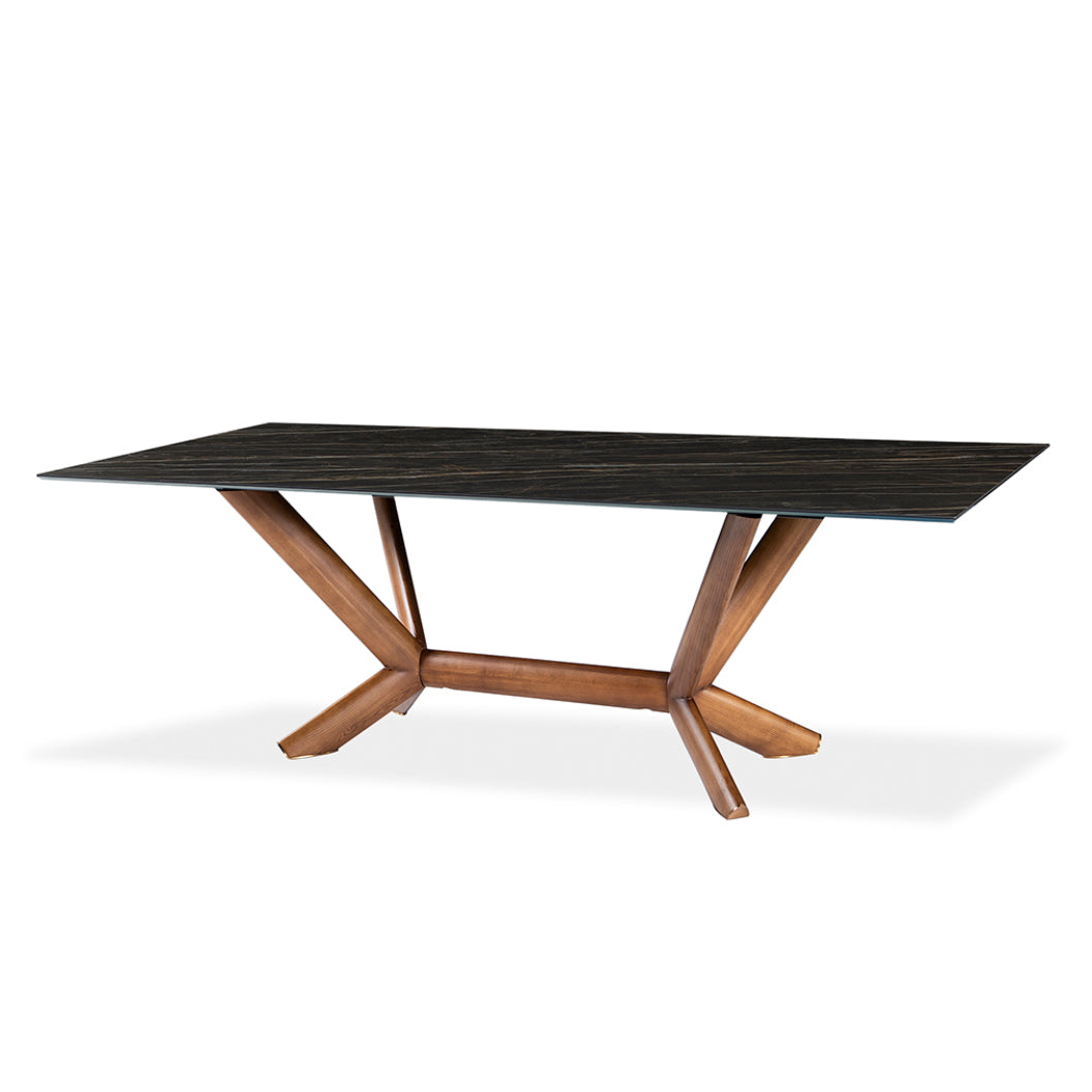 Table de salle à manger rectangulaire en céramique et bois noyer - Samuel