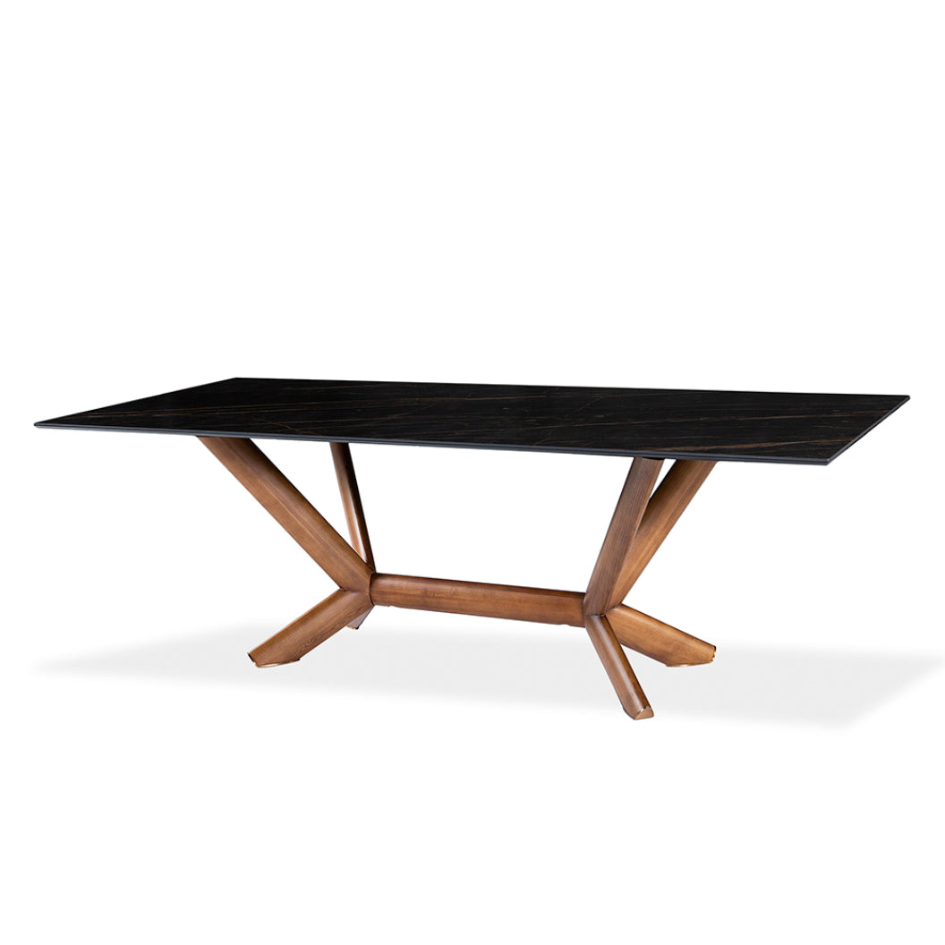 Table de salle à manger rectangulaire en céramique et bois noyer - Samuel