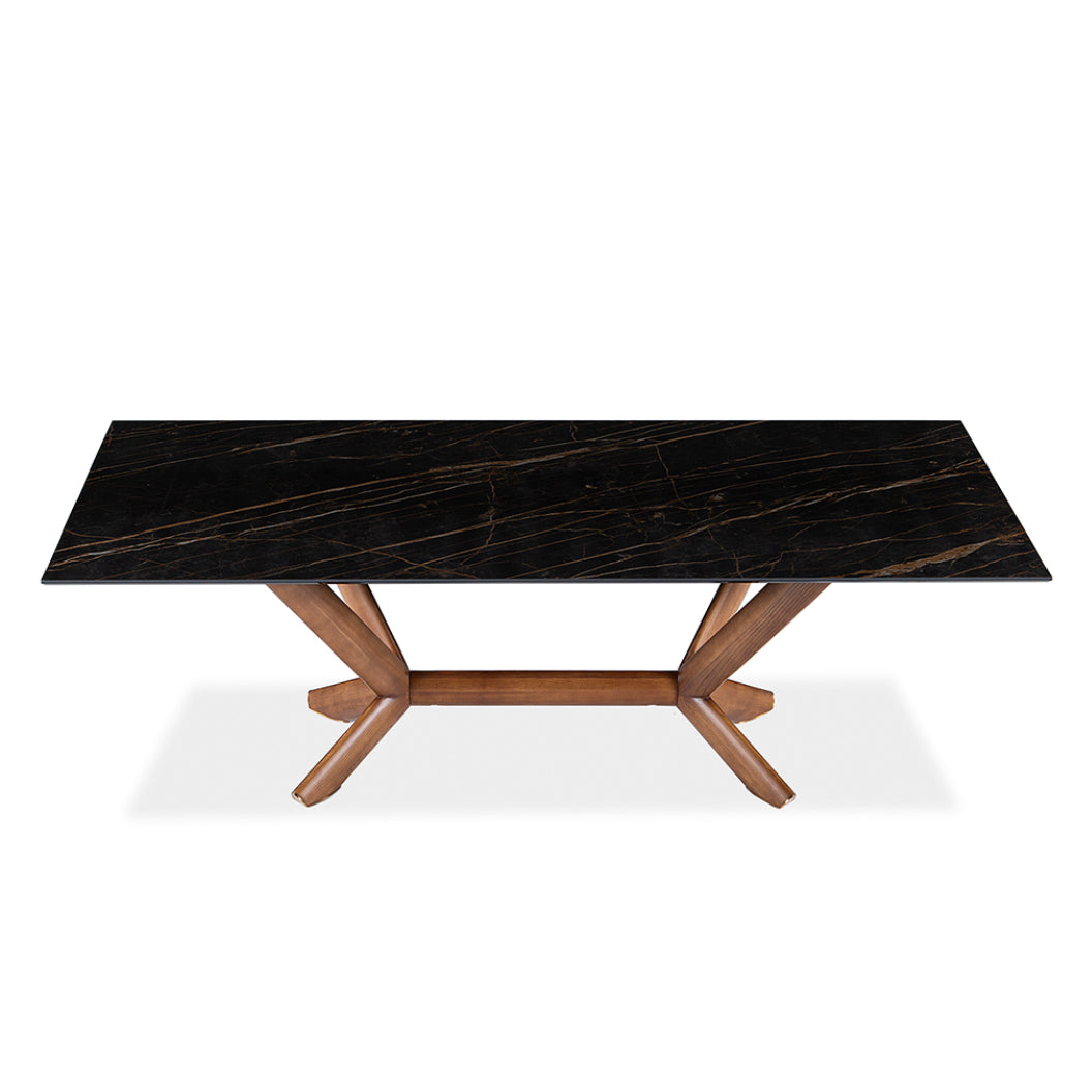 Table de salle à manger rectangulaire en céramique et bois noyer - Samuel