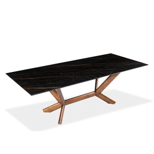 Table de salle à manger rectangulaire en céramique et bois noyer - Samuel