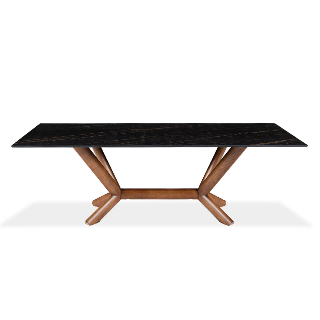 Table de salle à manger rectangulaire en céramique et bois noyer - Samuel