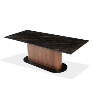 Table de salle à manger rectangulaire en céramique et en bois - Luciano