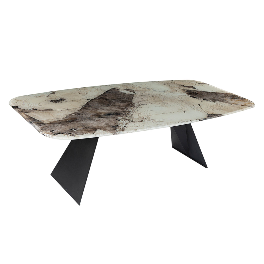 Table de salle à manger rectangulaire avec contour arrondi en verre - Hugo