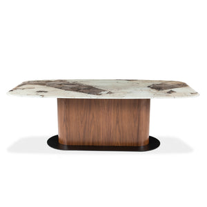 Table de salle à manger rectangulaire avec contour arrondi en verre et en bois - Luciano