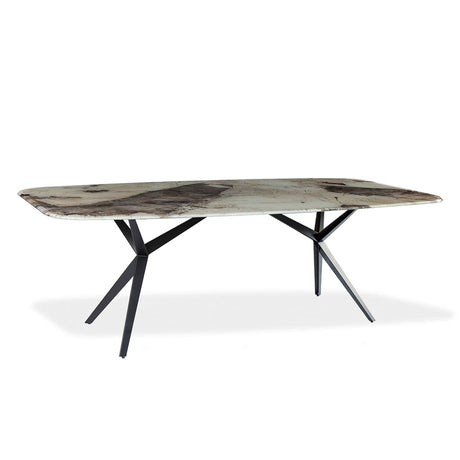 Table de salle à manger rectangulaire avec contour arrondi en verre et métal - Urby