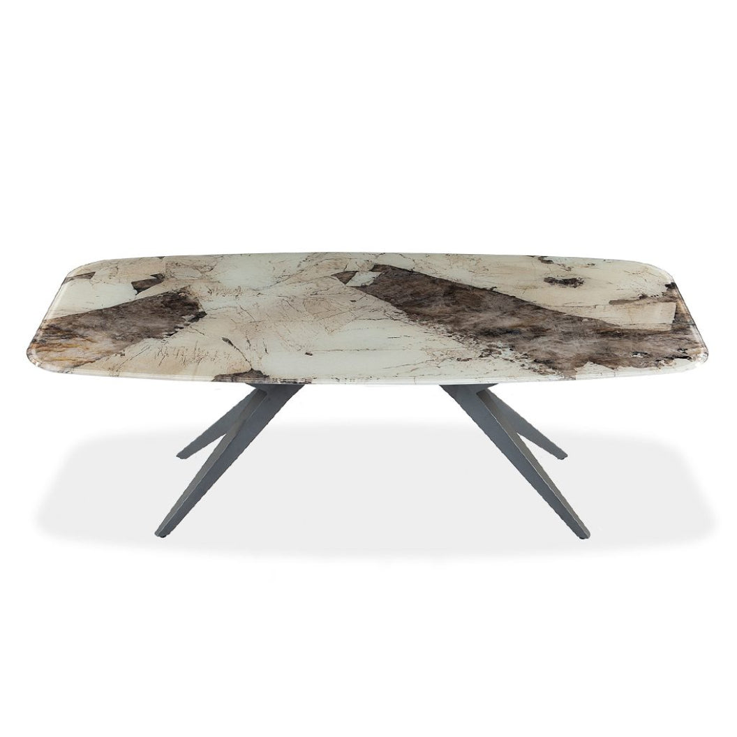 Table de salle à manger rectangulaire avec contour arrondi en verre et métal - Jack