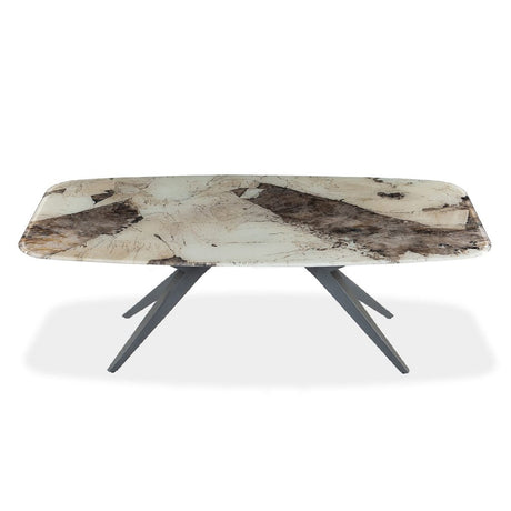 Table de salle à manger rectangulaire avec contour arrondi en verre et métal - Jack