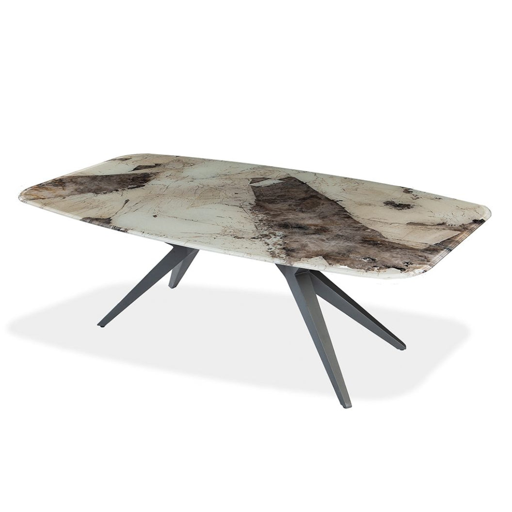 Table de salle à manger rectangulaire avec contour arrondi en verre et métal - Jack