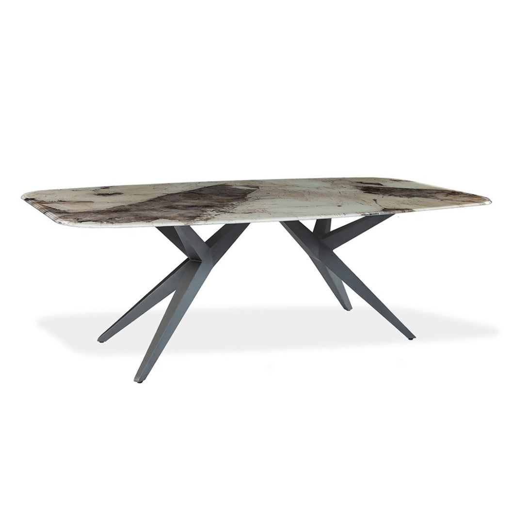 Table de salle à manger rectangulaire avec contour arrondi en verre et métal - Jack