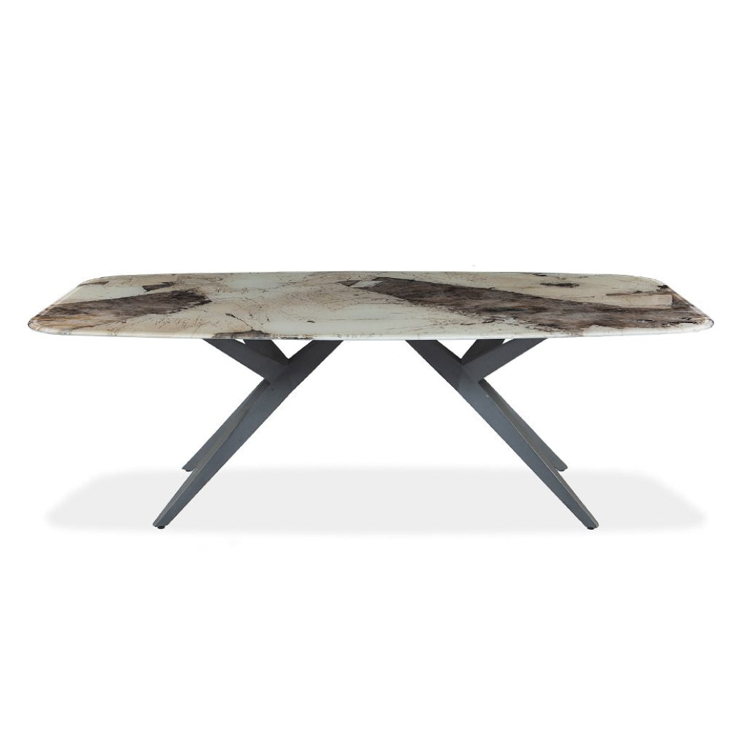 Table de salle à manger rectangulaire avec contour arrondi en verre et métal - Jack