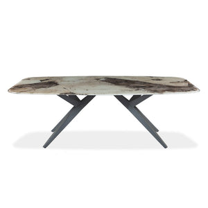 Table de salle à manger rectangulaire avec contour arrondi en verre et métal - Jack