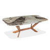 Table de salle à manger rectangulaire avec contour arrondi en verre et bois noyer - Samuel