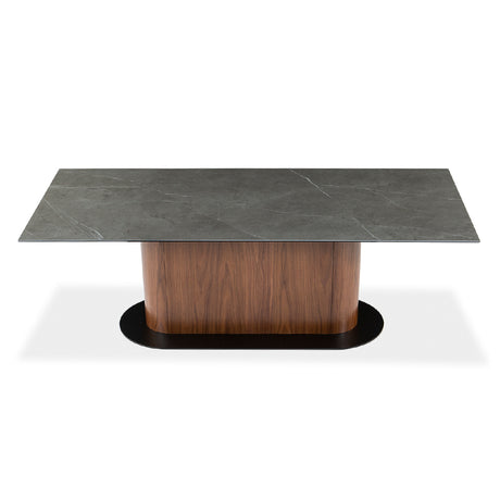 Table de salle à manger rectangulaire en céramique et en bois - Luciano