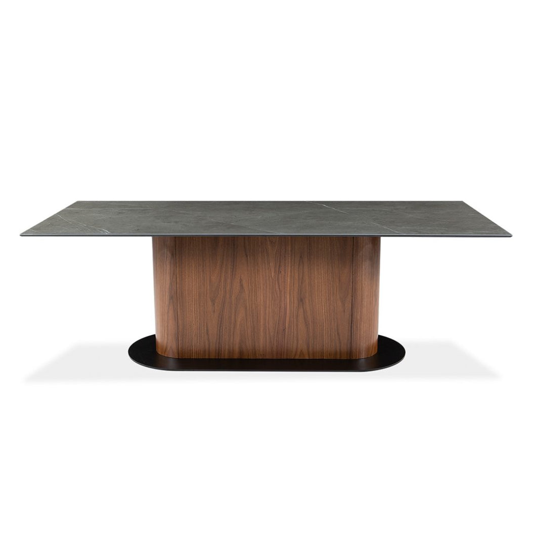 Table de salle à manger rectangulaire en céramique et en bois - Luciano