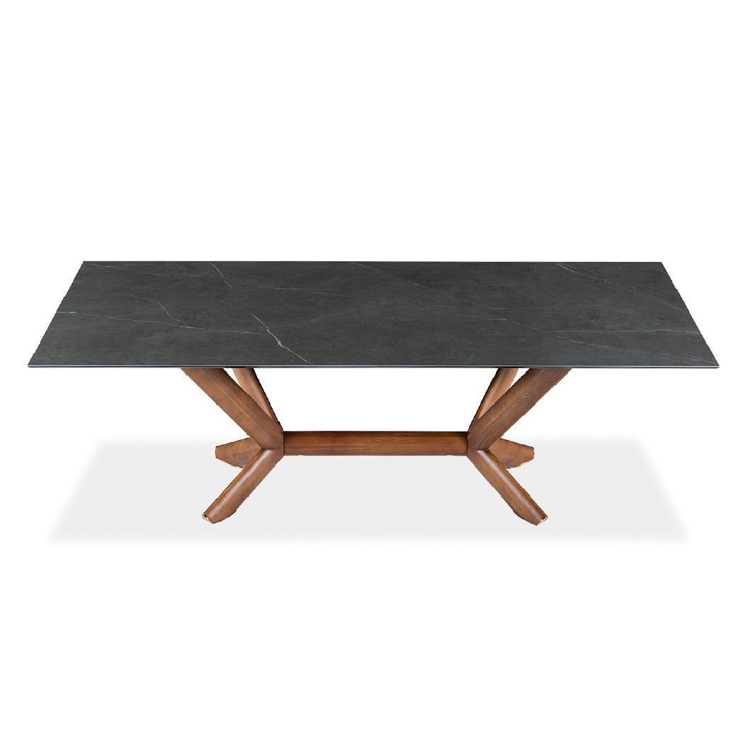 Table de salle à manger rectangulaire en céramique et bois noyer - Samuel