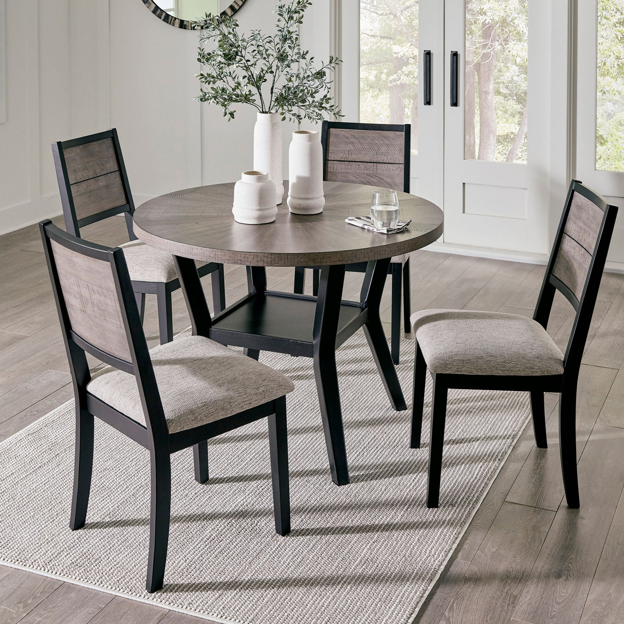 Ensemble de salle à manger en bois gris 4 chaises - Corloda