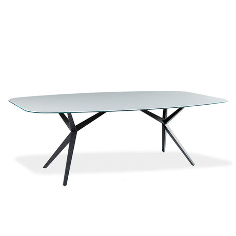 Table de salle à manger rectangulaire avec contour arrondi en verre et métal - Urby