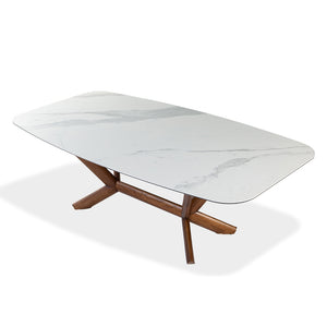 Table de salle à manger rectangulaire avec contour arrondi en céramique et bois noyer - Samuel