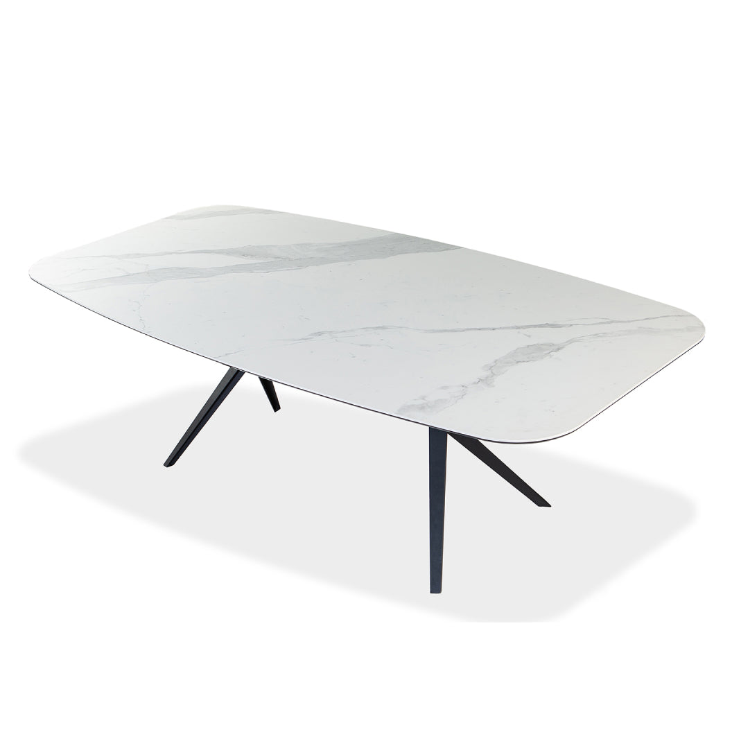 Table de salle à manger rectangulaire avec contour arrondi en céramique et métal - Urby