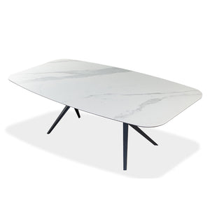 Table de salle à manger rectangulaire avec contour arrondi en céramique et métal - Urby