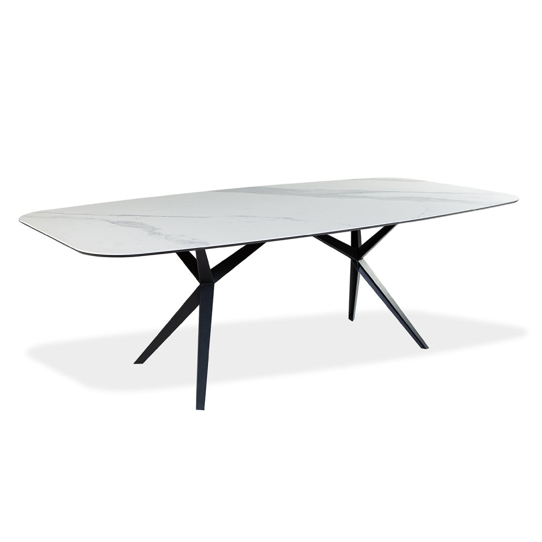 Table de salle à manger rectangulaire avec contour arrondi en céramique et métal - Urby