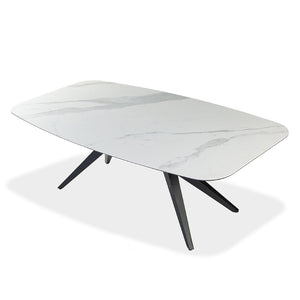 Table de salle à manger rectangulaire avec contour arrondi en céramique et métal - Jack