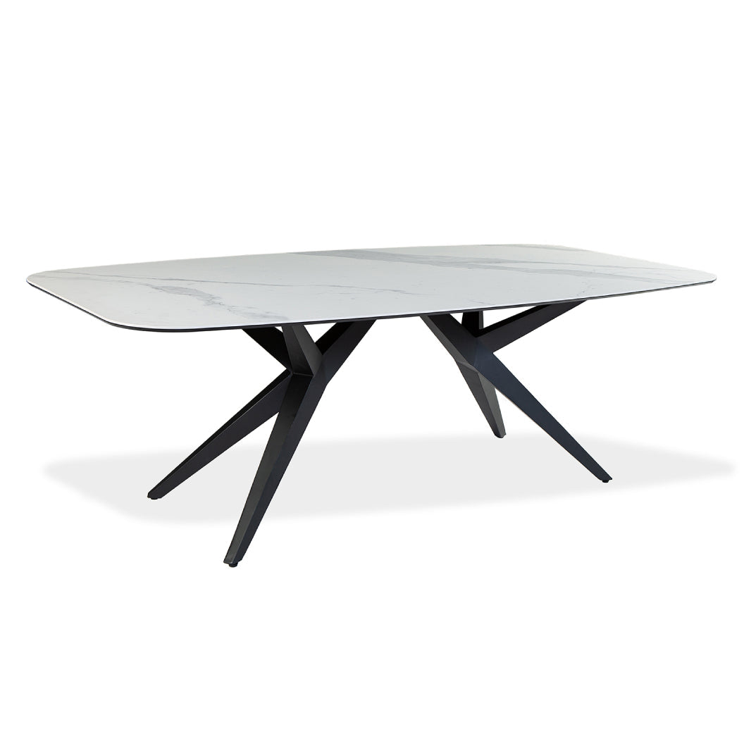 Table de salle à manger rectangulaire avec contour arrondi en céramique et métal - Jack