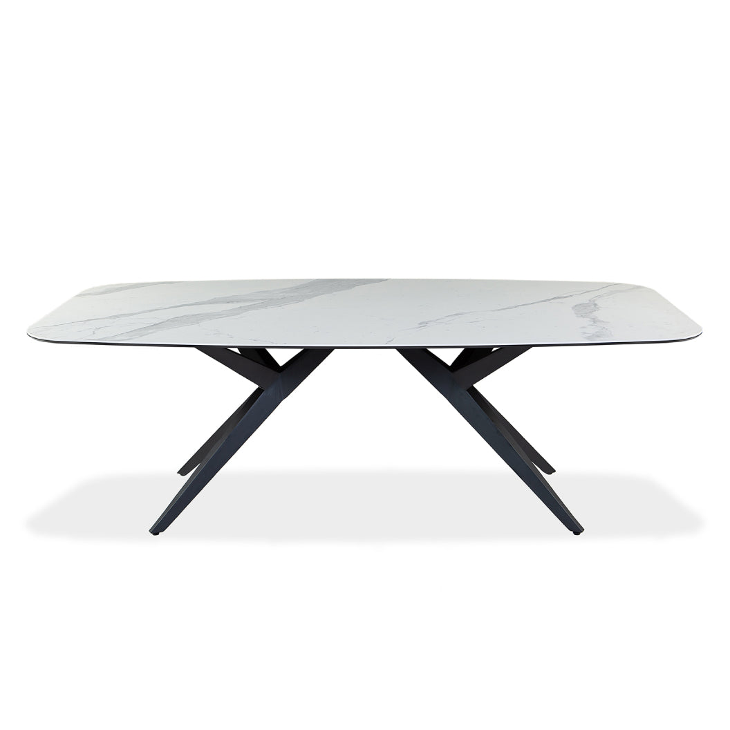 Table de salle à manger rectangulaire avec contour arrondi en céramique et métal - Jack