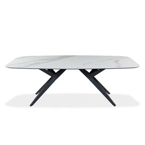 Table de salle à manger rectangulaire avec contour arrondi en céramique et métal - Jack